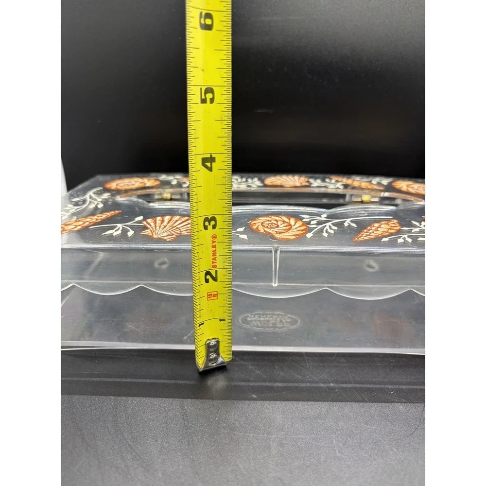 Wolff Tissue Box Holder Cover Clear‎ Lucite Acrylic Plastic Peach Seashells
